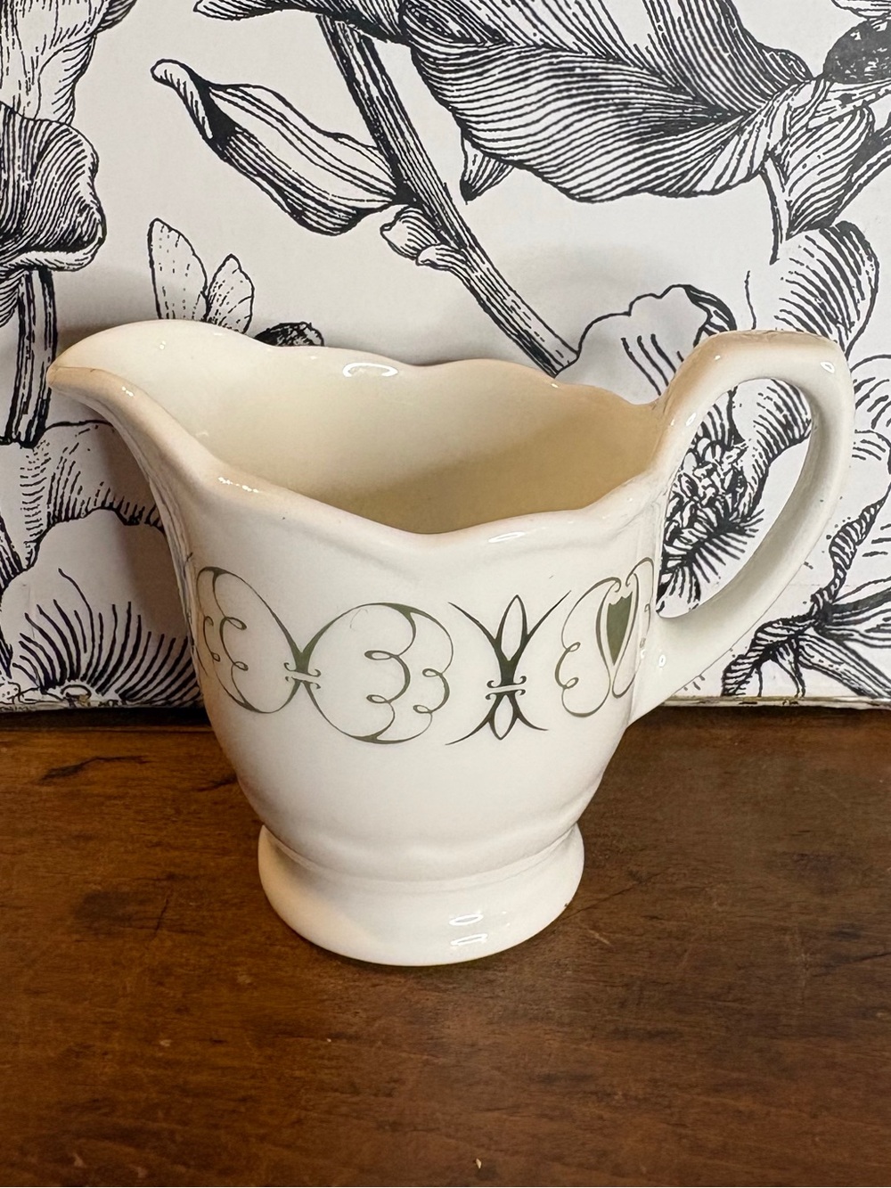 Vintage Syracuse China Syralite Creamer Pitcher 97-B White Green Scroll USA